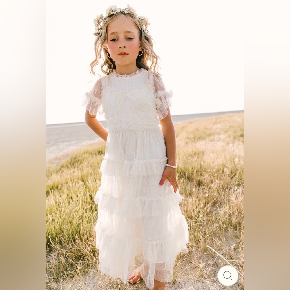 Ivy City Co White Ruffled Tulle Flower Girl Dress